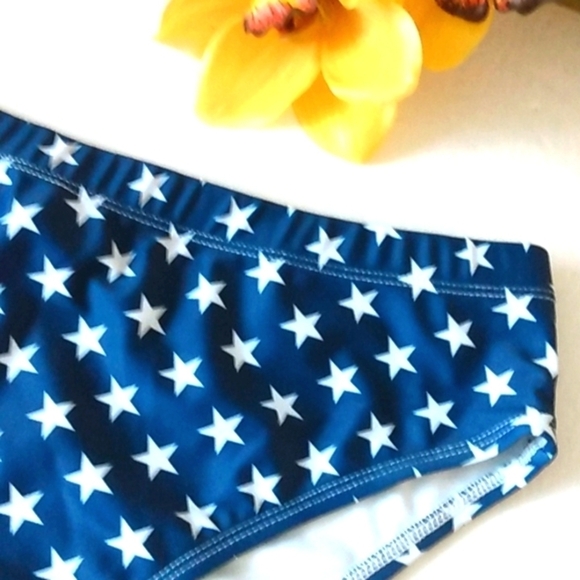 BLUE WHITE STAR HIGH-CUT HIGH-WAIST BIKINI BOTTOMS SIZE XL NWOT - Picture 3 of 7